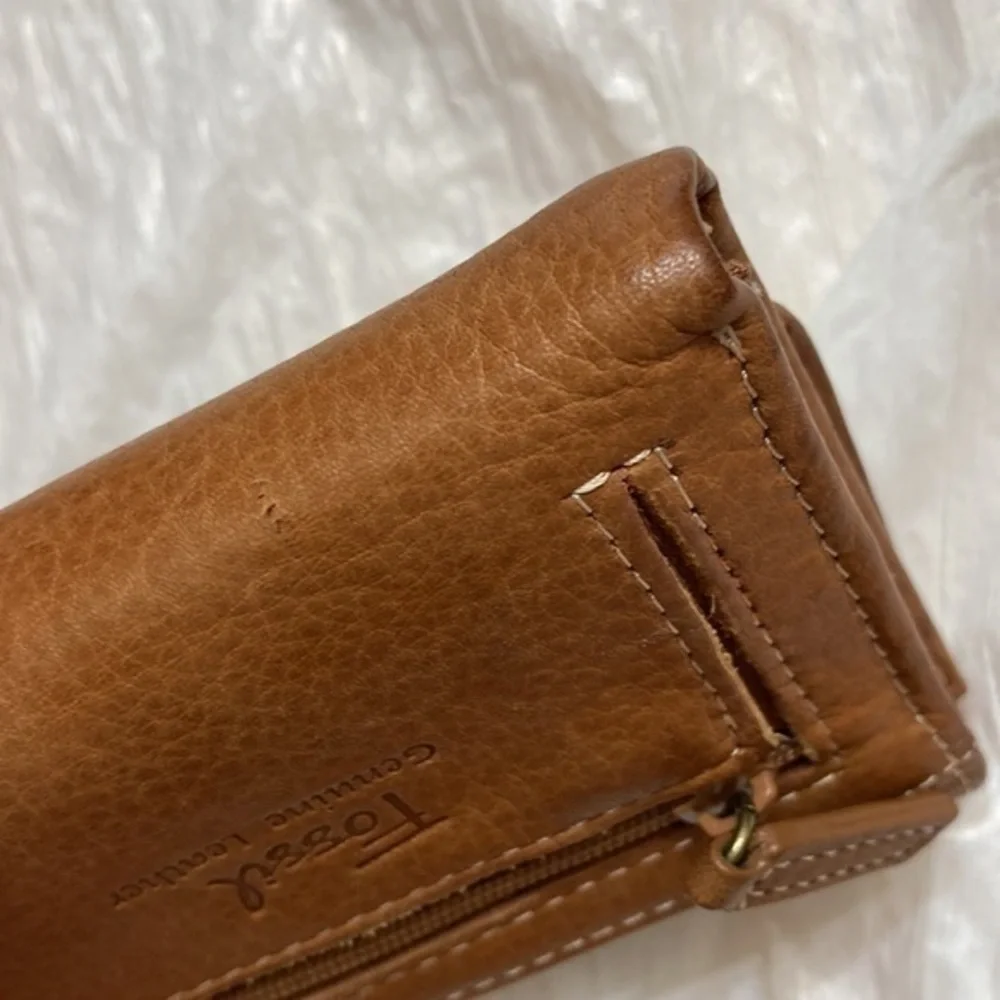 Fossil brown leather patchwork wallet